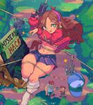  1girl 2boys ahoge bound breasts brown_hair commentary dipper_pines english_commentary grappling_hook gravity_falls green_eyes hairband highres long_hair mabel_pines multiple_boys navel pleated_skirt shibari skirt small_breasts stanford_pines starmilk 