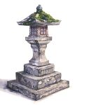  architecture bad_id bad_pixiv_id gom_jabbar lantern moss no_humans original overgrown shadow simple_background stone_lantern watercolor_effect white_background 