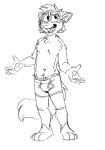  anthro barefoot black_and_white boxer_briefs boxer_briefs_only bulge clothed clothing feet hi_res male mammal monochrome open_mouth procyonid raccoon ringo_raccoon sharp_teeth simple_background smile solo teeth teeth_showing tinydeerguy tongue_showing topless underwear underwear_only white_background 