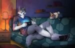 arcticlion bottomwear canid canine canis clothing crossed_ankles furniture gaming hi_res inside lounging male mammal nintendo nintendo_switch plushie ranga_(that_time_i_got_reincarnated_as_a_slime) shirt shorts sofa solo t-shirt tempest_wolf that_time_i_got_reincarnated_as_a_slime topwear wolf 