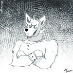  adastra adastra_(series) anthro avi_the_tiger canid canine canis cassius_(adastra) cast comic echo_project femboy forestpunktiger greyscale halftone jaw_cast male male/male mammal monochrome neck_cast pouting solo wolf wounded 