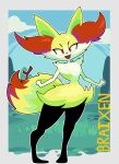  ambiguous_gender anthro braixen cloud fur generation_6_pokemon grass hi_res inner_ear_fluff looking_at_viewer nintendo outside painternewg plant pokemon pokemon_(species) red_eyes solo stick stick_in_tail tail tuft yellow_body yellow_fur 