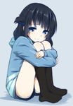  bad_id bad_twitter_id black_hair black_legwear blue_eyes blush folded_hair hair_rings hood hoodie inactive_account kneehighs kokekokko_coma leg_hug long_hair looking_at_viewer nagi_no_asukara panties pantyshot pantyshot_(sitting) shiodome_miuna shorts sitting smile solo twintails underwear white_panties 