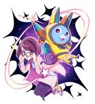  akuama animal_ears bad_id bad_pixiv_id bunny_ears glasses helmet misora_inaho open_mouth pantyhose purple_hair short_hair skirt space spacesuit star usapyon white_background youkai youkai_watch youkai_watch_3 