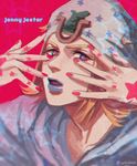  bad_id bad_pixiv_id blonde_hair blue_lipstick hat highres johnny_joestar jojo_no_kimyou_na_bouken lipstick makeup male_focus nail_polish rin2010 solo star star_print steel_ball_run 