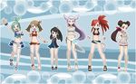  asuna_(pokemon) bikini gym_leader haruka_(pokemon) haruka_(pokemon)_(remake) lucia_(pokemon) mabu_(dorisuto) multiple_girls nagi_(pokemon) nintendo pokemon pokemon_oras ran_(pokemon) swimsuit tsutsuji_(pokemon) 