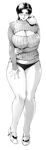  black_panties blush breasts cleavage commentary_request full_body greyscale high_heels highres large_breasts mario_(series) mature meme_attire monochrome on_shoulder open-chest_sweater open_mouth original orushibu panties smile super_mario_bros. sweater transparent_background underwear yoshi 