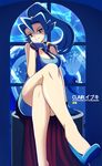  bare_legs blue_eyes blue_hair breasts cape character_name crossed_legs gloves grin gym_leader head_tilt high_heels ibuki_(pokemon) legs long_hair looking_at_viewer pokemon pokemon_(game) pokemon_hgss ponytail smile solo teeth vivivoovoo 