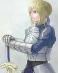  ahoge armor artoria_pendragon_(all) blonde_hair excalibur fate/stay_night fate_(series) gauntlets green_eyes mukuo saber solo sword weapon 