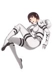  belt black_hair bob_cut bodysuit brown_eyes headwear_removed helmet helmet_removed hoshijiro_shizuka impossible_bodysuit impossible_clothes leaf98k open_mouth pilot_suit short_hair sidonia_no_kishi simple_background solo spacesuit white_background 