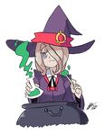  bad_id bad_tumblr_id beaker bigdead93 brown_hair cauldron cloak eyebrows eyeshadow hair_over_one_eye half-closed_eyes hat highres little_witch_academia long_hair makeup potion purple_eyes solo sucy_manbavaran thick_eyebrows wand witch witch_hat 