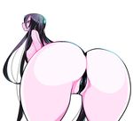  ass bad_id bad_pixiv_id bent_over black_hair breasts bright_pupils from_behind large_breasts long_hair looking_at_viewer looking_back nipples original pink_skin same_(g_shark) simple_background solo thong topless very_long_hair white_background 