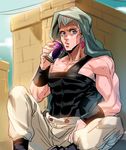  anz blue_eyes cloak grey_hair jean_pierre_polnareff jojo_no_kimyou_na_bouken male_focus solo sweat 