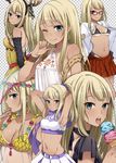  alessandra_susu alternate_hairstyle antlers aqua_eyes bare_shoulders bespectacled bikini blonde_hair blue_eyes blush breasts cheerleader cocoro_magical collage double_scoop earrings food glasses hoop_earrings ice_cream ice_cream_cone jewelry long_hair looking_at_viewer medium_breasts midriff navel one_eye_closed oniku_(oishii_oniku) open_clothes open_shirt ponytail shirt sideboob skirt small_breasts smile solo sweat swimsuit tan tanline tokyo_7th_sisters undressing 