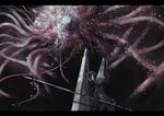  alien beak bubble gauna highres kerumu_(hagire_elephant) letterboxed mecha monster morito_(sidonia_no_kishi) no_humans polearm science_fiction sidonia_no_kishi space spear tentacles weapon 