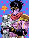  anz armor child fingerless_gloves gloves jojo_no_kimyou_na_bouken no_humans polka_dot polka_dot_background scarf shoulder_pads silver_chariot stand_(jojo) star_platinum younger 