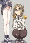  epaulettes folded_ponytail futanari glasses gloves green_eyes kantai_collection katori_(kantai_collection) little_penis military military_uniform multiple_girls necktie pantyhose penis ryou shirt_lift skirt smile uniform white_gloves z1_leberecht_maass_(kantai_collection) 