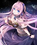  ahoge bare_shoulders blue_eyes breasts cleavage detached_collar headphones highres large_breasts long_hair looking_at_viewer megurine_luka megurine_luka_(vocaloid4) pink_hair solo v4x very_long_hair vocaloid yuuki_kira 