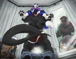  2021 anthro backsack balls bulge canid canine canis carrying_another clothed clothing colored dinosaur erection extinct fellatio genitals group hand_on_head hat headgear headwear hi_res hybrid larger_anthro larger_male lifting_partner looking_pleasured male male/male mammal muscular muscular_anthro muscular_male nik_(sonicfox) nox_(sonicfox) on_shoulders oral penile prehistoric_species reptile scalie sex signature size_difference smaller_anthro smaller_male tagg tail theropod topless trio tyrannosaurid tyrannosauroid tyrannosaurus tyrannosaurus_rex wfa wolf 