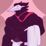 anthro avian black_pubes cherraphim darkner deltarune hi_res male mask muscular muscular_anthro muscular_male necktie pubes solo swatchling undertale_(series)