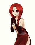  1girl bare_shoulders braids breasts cleavage elbow_gloves fairy_tail flare_corona gloves long_hair red_eyes red_hair scar tattoo tattooed_breast 