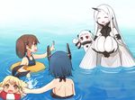  :d ^_^ bad_id bad_pixiv_id bare_shoulders bikini blonde_hair breasts brown_eyes brown_hair chibi closed_eyes detached_sleeves hairband headgear horn horns innertube kantai_collection large_breasts long_hair long_sleeves mittens multiple_girls northern_ocean_hime open_mouth purple_hair red_eyes ryuujou_(kantai_collection) sawatari_(sado) school_swimsuit seaport_water_oni shimakaze_(kantai_collection) shinkaisei-kan short_hair smile swimsuit tenryuu_(kantai_collection) twintails very_long_hair waving white_background 