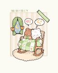  ! bear blanket book brown_fur cat chair crescent_moon heart highres holding holding_book image_in_thought_bubble indoors maisonlovely moon no_humans original reading rocking_chair spoken_exclamation_mark spoken_heart thought_bubble whiskers white_fur window 
