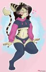 anthro blinking body_stripes bulge claws clothing eyewear femboy flat_triangles glasses hair heart_symbol hi_res legwear lombax long_hair male mammal paggi_outfit ratchet_and_clank solo sony_corporation sony_interactive_entertainment tail tail_tuft thigh_highs tuft underwear wide_hips