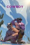 abs absurd_res all_fours anthro bdsm beard biceps boots bottomwear bovid bovine breath cattle clothed clothed/nude clothing cowboy cowboy_hat crawling crotchless_bottomwear crotchless_clothing crotchless_pants duo erection facial_hair foreskin genitals hair harness hat headgear headwear hi_res horn humanoid_genitalia humanoid_penis male male/male mammal mouth_closed muscular muscular_male muzzle_(object) nude outside pants pecs penis petplay ponyplay purple_body retracted_foreskin riding roleplay shan_yao_jun sitting_on_back smile three-quarter_view white_beard white_facial_hair white_hair zorgzhang