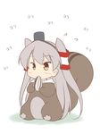  amatsukaze_(kantai_collection) animal_costume brown_eyes commentary_request hair_tubes hat kantai_collection long_hair miyo_(miyomiyo01) silver_hair simple_background solo squirrel_costume squirrel_tail tail two_side_up white_background 