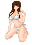  bikini brown_eyes brown_hair girls_und_panzer kneeling long_hair matsui_yasutsugu mature nishizumi_shiho swimsuit 