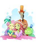  2girls commentary_request discord_(my_little_pony) fluttershy formal hat multiple_boys multiple_girls my_little_pony my_little_pony_friendship_is_magic personification smooze top_hat tree_hugger xin_yu_hua_yin 