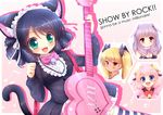  animal_ears bell black_hair blonde_hair bunny_ears cat_ears cat_tail chuchu_(show_by_rock!!) cyan_(show_by_rock!!) glasses green_eyes guitar heart_guitar instrument kane-neko long_hair moa_(show_by_rock!!) multiple_girls pink_hair purple_hair red_eyes retoree sheep_ears show_by_rock!! strawberry_heart striped striped_legwear tail twintails yellow_eyes 