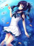  black_hair blue_eyes blue_hair fish highres hiradaira_chisaki long_hair nagi_no_asukara school_uniform shirato_sayuri side_ponytail solo underwater 