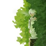  bush cigarette ginko green_eyes hair_over_one_eye highres looking_at_viewer luo. male_focus mushishi plant solo white_hair 