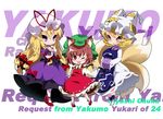  animal_ears ankle_cuffs bangs blonde_hair bow breasts brown_hair cat_ears character_name chen chibi choker cleavage commentary_request dress earrings elbow_gloves fangs fox_tail frilled_dress frills gloves green_hat hair_bow hands_together hat hat_ribbon heart high_heels jewelry kayama_benio long_hair long_sleeves looking_at_viewer medium_breasts mob_cap multiple_girls multiple_tails one_eye_closed open_mouth orange_eyes puffy_short_sleeves puffy_sleeves purple_dress purple_eyes red_dress red_footwear ribbon shoes short_hair short_sleeves simple_background sleeveless smile socks spoken_heart standing tabard tail touhou two_tails very_long_hair white_background white_dress white_footwear white_gloves white_legwear yakumo_ran yakumo_yukari yellow_eyes 