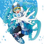  aqua_eyes aqua_hair black_legwear gloves hat hatsune_miku highres long_hair looking_at_viewer mythless open_mouth pantyhose quin_tails ski_goggles smile snowboard solo very_long_hair vocaloid white_gloves yuki_ga_tokeru_mae_ni_(vocaloid) yuki_miku 