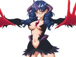  black_skirt blue_hair breasts dark_persona glasses gloves go!_princess_precure horns large_breasts long_hair microskirt nanase_yui navel outstretched_hand precure prehensile_hair red_eyes red_gloves revealing_clothes skirt solo suzu-batsu twintails what_if white_background 