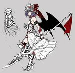  alternate_costume armband armor armored_dress bad_id bad_pixiv_id bare_shoulders bat_wings elbow_gloves gloves helmet looking_at_viewer metal_boots metal_gloves purple_hair red_eyes remilia_scarlet solo spear_the_gungnir takemori_shintarou touhou wings 