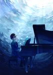  air_bubble arima_kousei black_hair blue_eyes bubble crying glasses highres instrument light_rays looking_up luo. male_focus music necktie ocean piano playing_instrument school_uniform shigatsu_wa_kimi_no_uso sitting solo underwater 