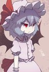  bat_wings blue_hair bow hat hat_bow kitsunetsuki_itsuki red_eyes remilia_scarlet sash short_hair solo touhou wings wrist_cuffs 