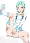  1girl blush boots choker dress eureka eureka_seven eureka_seven_(series) female green_hair hair_ornament hairclip ichihisa leg_up purple_eyes pussy pussy_juice short_dress short_hair sitting solo spread_legs spread_pussy thigh_strap uncensored 