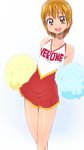  :d bare_shoulders brown_eyes brown_hair cheerleader futari_wa_precure looking_at_viewer manji_(tenketsu) misumi_nagisa open_mouth pom_poms precure short_hair simple_background smile solo verone_gakuin_cheerleader_uniform white_background 