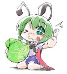  antennae cape green_eyes green_hair lettuce one_eye_closed shinapuu short_hair shorts sketch smile solo thumbs_up tongue tongue_out touhou wriggle_nightbug 