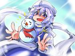  blue_eyes bow hat letty_whiterock purple_hair scarf shinapuu short_hair smile snowman solo touhou 