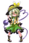  1girl bow eyeball green_eyes green_hair hat hat_ribbon heart heart_of_string highres komeiji_koishi ribbon shinapuu short_hair skirt smile solo third_eye touhou 