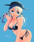  bikini blonde_hair blue_eyes blush breasts cleavage dated hair_ornament hat highres kantai_collection large_breasts long_hair looking_at_viewer open_mouth peaked_cap prinz_eugen_(kantai_collection) signature smile solo swimsuit tebi_(tbd11) twintails 