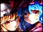  after_kiss bad_id bad_pixiv_id blonde_hair blue_hair face flandre_scarlet frame hat incest looking_at_viewer mob_cap multiple_girls oimo_(imoyoukan) open_mouth red_eyes remilia_scarlet saliva saliva_trail siblings sisters touhou yuri 