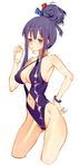  bad_id bad_pixiv_id bespectacled bracelet breasts crescent crescent_earrings cup drinking_glass earrings glasses hair_ribbon hair_up highleg highleg_swimsuit jewelry large_breasts one-piece_swimsuit patchouli_knowledge purple_eyes purple_hair purple_swimsuit ribbon solo swimsuit tian_(my_dear) touhou wet 