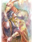  black_hair dark_skin dark_skinned_male headband jewelry jojo_no_kimyou_na_bouken magician's_red mohammed_avdol natsuna_(ja727) necklace ponytail robe stand_(jojo) stardust_crusaders traditional_media twitter_username watercolor_(medium) wrist_cuffs 